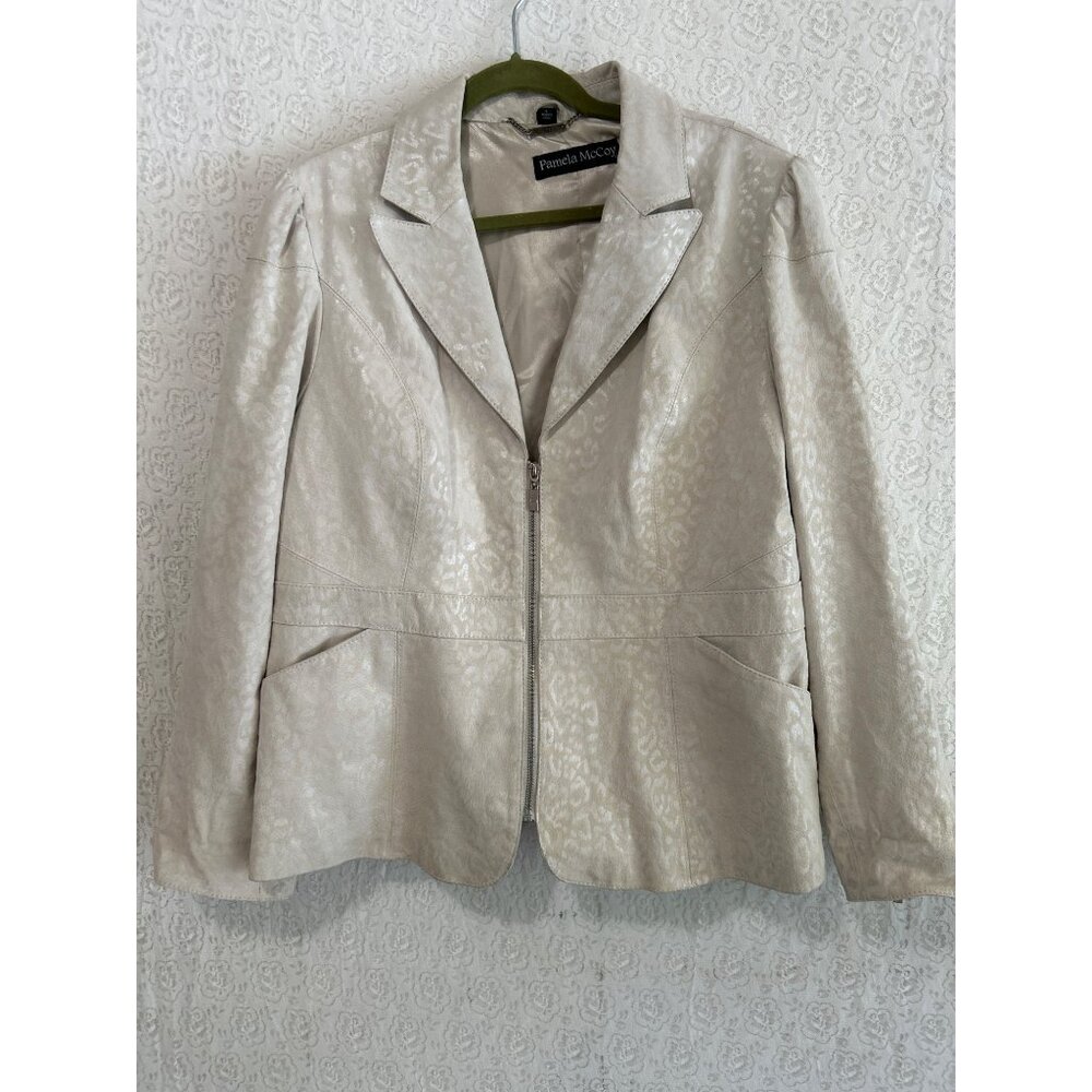 Vintage Pamela McCoy Leather Jacket – Shimmery Beige Animal Print